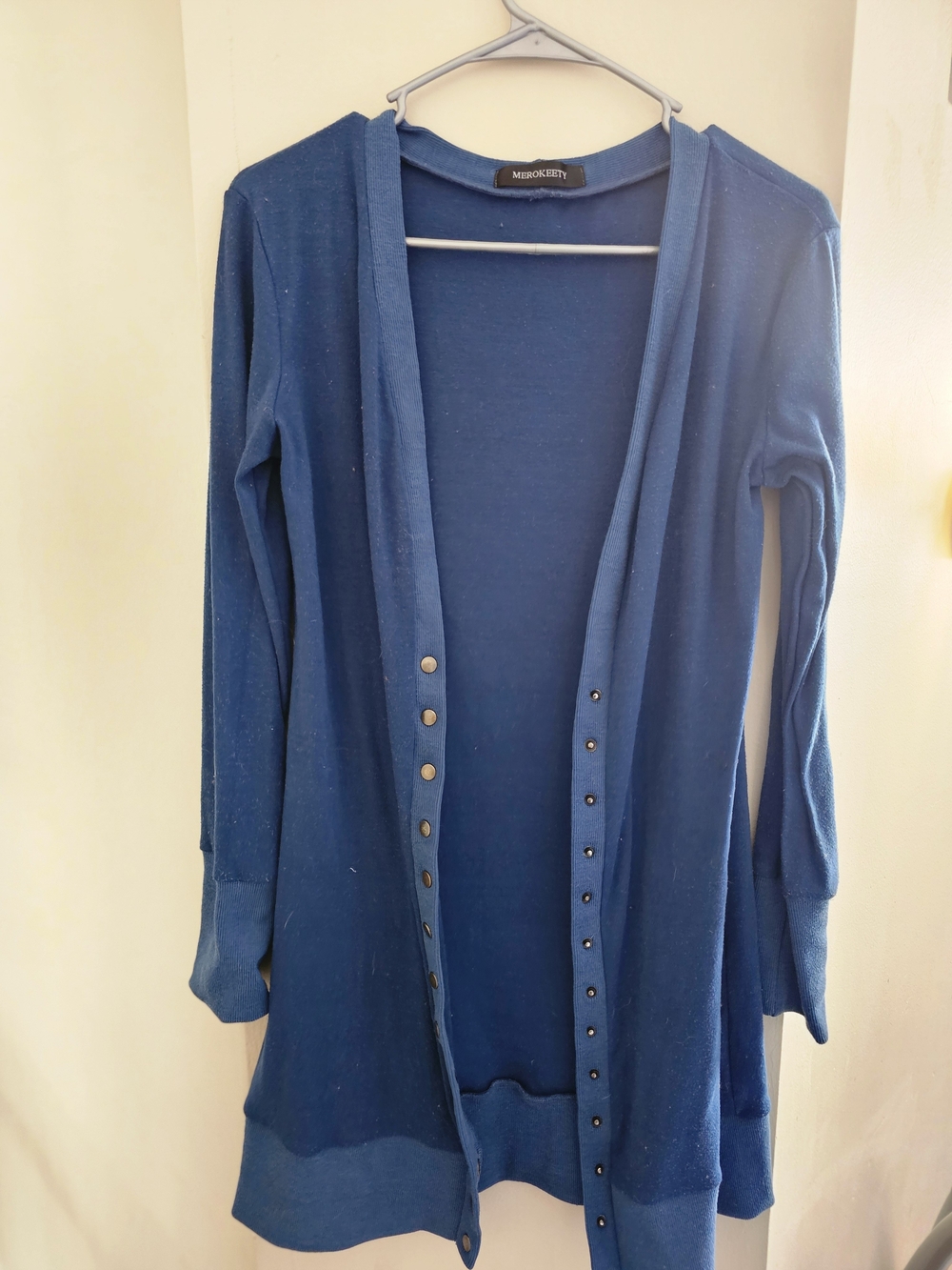 Merokeety Open-Front Navy Longline Cardigan